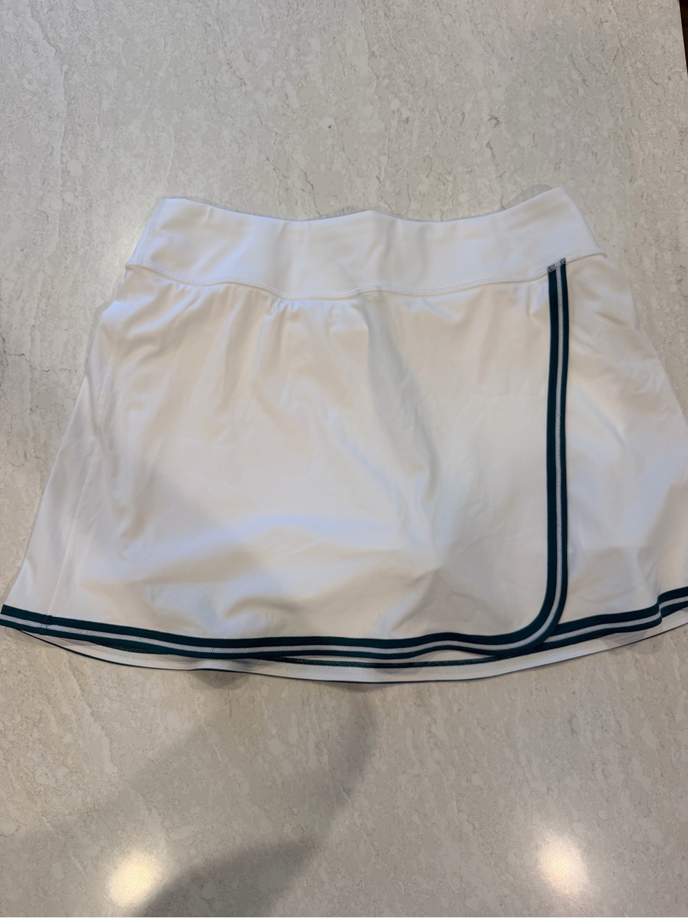 White Athletic Tennis Skirt with Emerald Green Trim